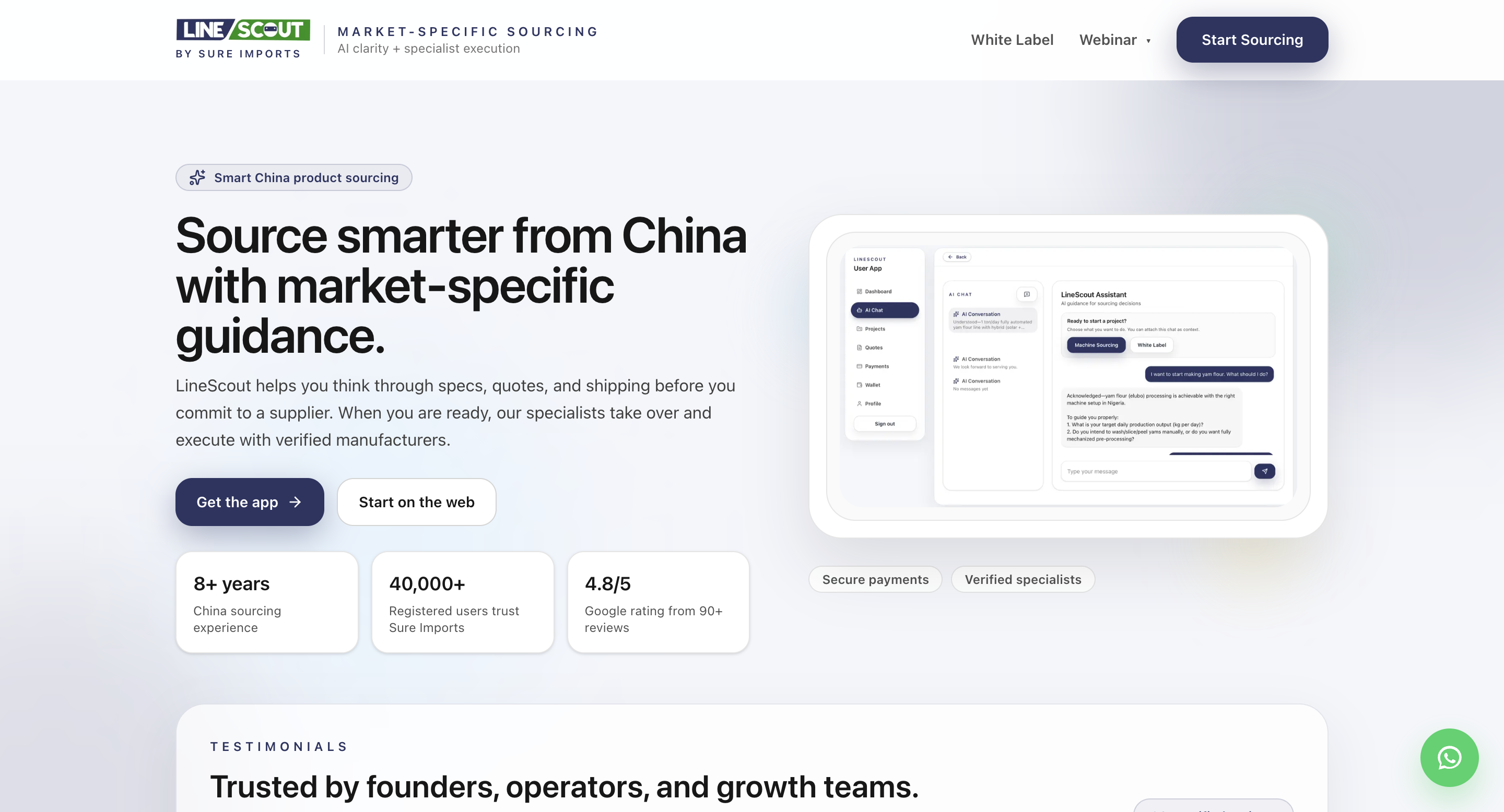 LineScout desktop landing page built with AI-assisted workflow