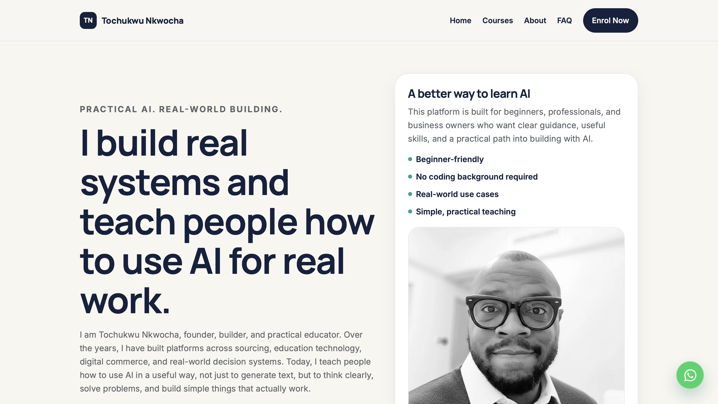 Tochukwunkwocha desktop website interface built with AI-assisted workflow